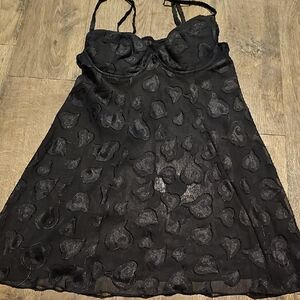Victoria's Secret Black Lace Nightie lingerie Hearts Valentine's Intimates Large